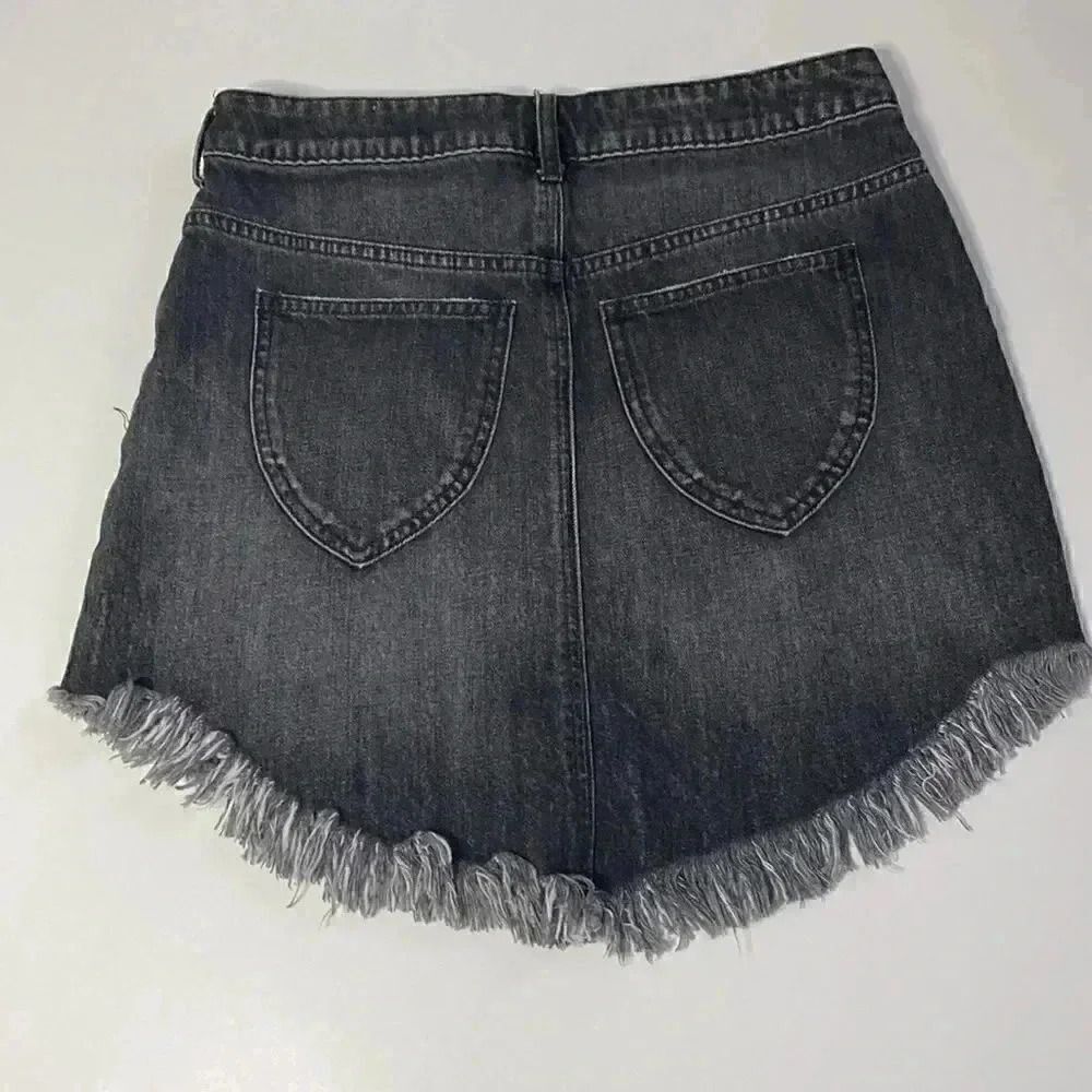 We The Free People Bailey Mini Skirt Frayed Denim - Picture 4 of 7